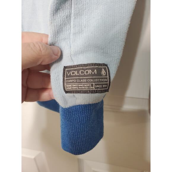 Volcom Men’s Hoodie Sweatshirt Colorblock Gray Blue Size M Casual Pullover - Picture 2 of 15